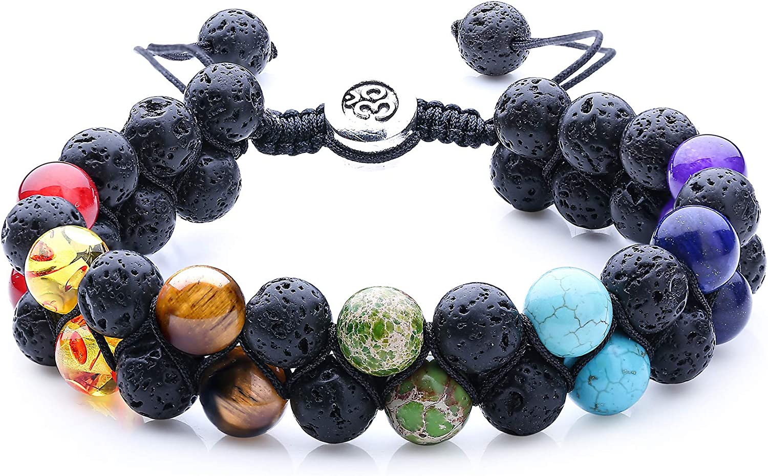 WRCXSTONE Natural Stone Bracelet Mens Black Lava Rock Bracelet Tiger Eye Gemstone Bracelet Yoga Essential Oil Bracelet Charm Gift - Image 1
